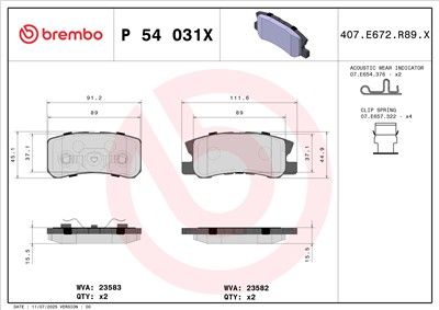 BREMBO P 54 031X Číslo výrobce: 23582. EAN: 8020584121672.