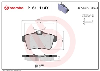 BREMBO P 61 114X Číslo výrobce: 24922. EAN: 8020584069165.