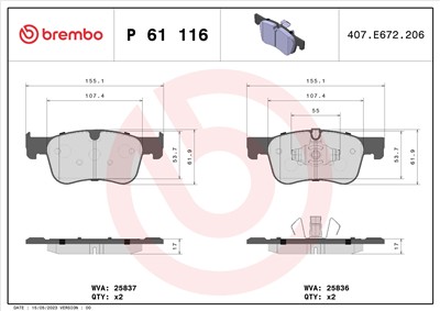 BREMBO P 61 116 Číslo výrobce: 25836. EAN: 8020584110041.