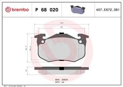 BREMBO P 68 020 Číslo výrobce: 20634. EAN: 8020584056837.