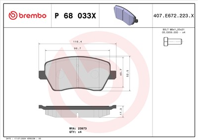 BREMBO P 68 033X Číslo výrobce: 23973. EAN: 8020584069172.