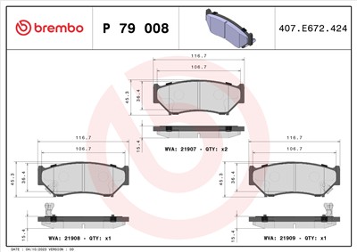 BREMBO P 79 008 Číslo výrobce: 21907. EAN: 8020584057285.