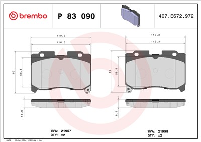 BREMBO P 83 090 Číslo výrobce: 21957. EAN: 8020584062289.