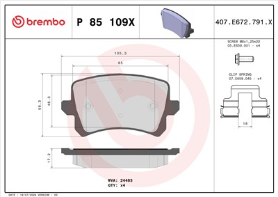 BREMBO P 85 109X Číslo výrobce: 24483. EAN: 8020584069356.