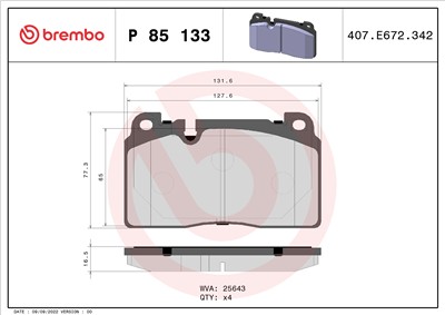 BREMBO P 85 133 Číslo výrobce: 25643. EAN: 8020584110157.