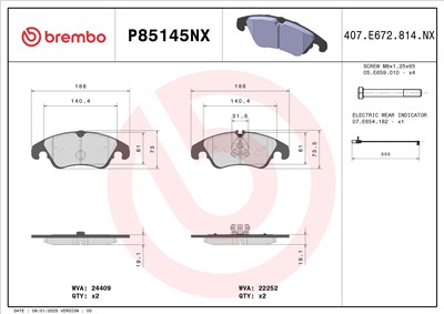 BREMBO P85145NX Číslo výrobce: 22252. EAN: 8020584130599.