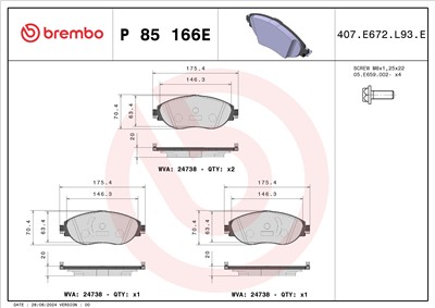 BREMBO P 85 166E Číslo výrobce: 24738. EAN: 8020584130087.