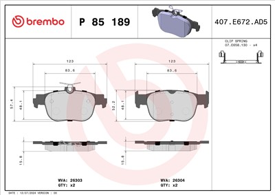 BREMBO P 85 189 Číslo výrobce: 26303. EAN: 8020584120231.