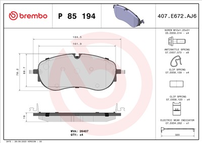 BREMBO P 85 194 Číslo výrobce: 26407. EAN: 8020584122969.