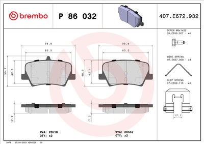 BREMBO P 86 032 Číslo výrobce: 20510. EAN: 8020584116654.