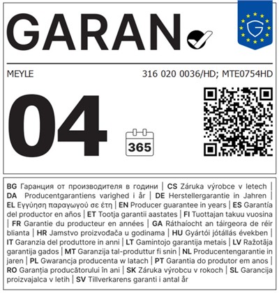 MEYLE 316 020 0036/HD Číslo výrobce: MTE0754HD. EAN: 4040074209646.