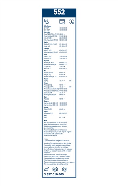 BOSCH 3 397 010 405 Číslo výrobce: 552. EAN: 4047025385916.