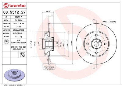 BREMBO 08.9512.27 EAN: 8020584015346.