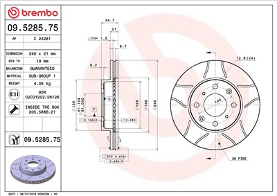 BREMBO 09.5285.75 EAN: 8020584012208.