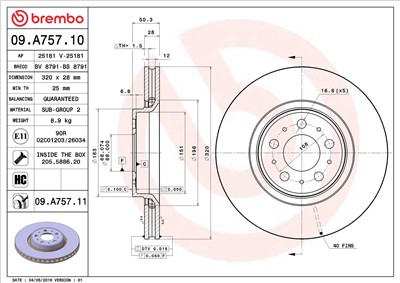 BREMBO 09.A757.11 EAN: 8020584020401.