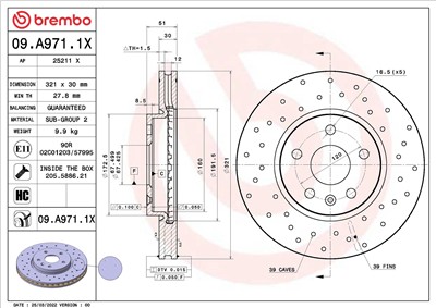 BREMBO 09.A971.1X EAN: 8020584319703.