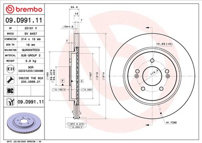 BREMBO 09.D991.11 EAN: 8020584313374.