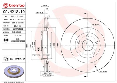 BREMBO 09.N212.11 EAN: 8020584031506.