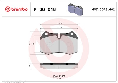 BREMBO P 06 018 Číslo výrobce: 21471. EAN: 8020584050187.
