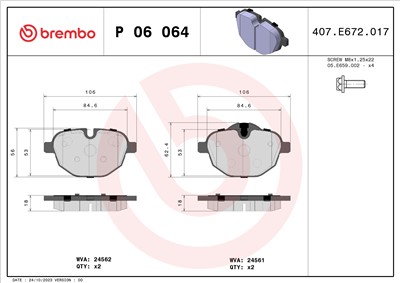 BREMBO P 06 064 Číslo výrobce: 24562. EAN: 8020584090282.