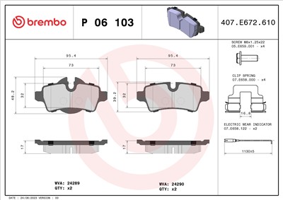 BREMBO P 06 103 Číslo výrobce: 24290. EAN: 8020584087312.