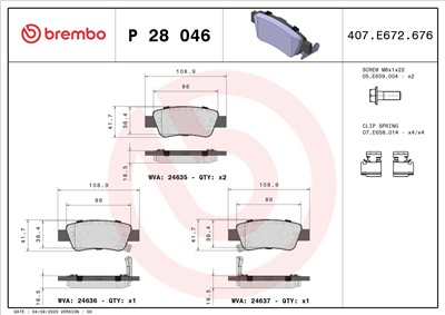BREMBO P 28 046 Číslo výrobce: 24636. EAN: 8020584060599.