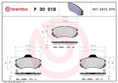 BREMBO P 30 018 Číslo výrobce: 23892. EAN: 8020584052884.