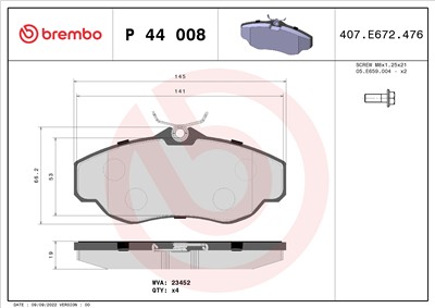 BREMBO P 44 008 Číslo výrobce: 23452. EAN: 8020584053317.