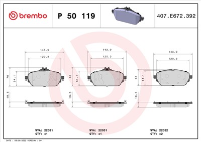 BREMBO P 50 119 Číslo výrobce: 22032. EAN: 8020584112472.