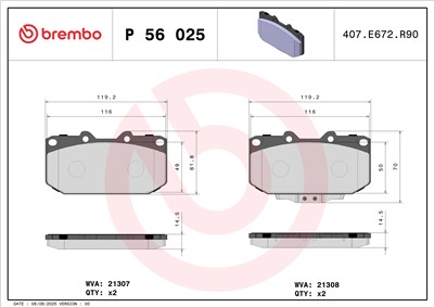 BREMBO P 56 025 Číslo výrobce: 21308. EAN: 8020584055052.