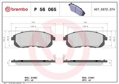BREMBO P 56 065 Číslo výrobce: 21562. EAN: 8020584061503.