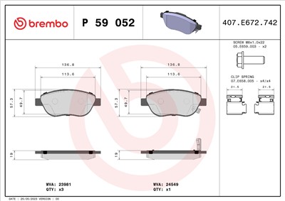 BREMBO P 59 052 Číslo výrobce: 23708. EAN: 8020584061565.