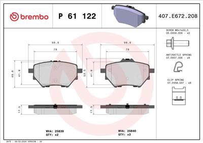 BREMBO P 61 122 Číslo výrobce: 25840. EAN: 8020584111659.
