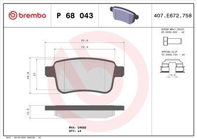 BREMBO P 68 043 Číslo výrobce: 24692. EAN: 8020584061947.