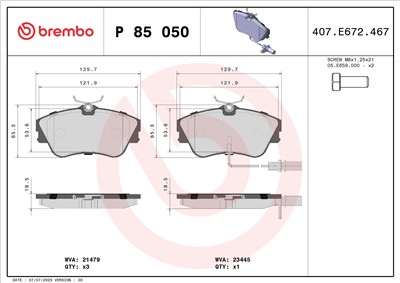 BREMBO P 85 050 Číslo výrobce: 23445. EAN: 8020584058534.